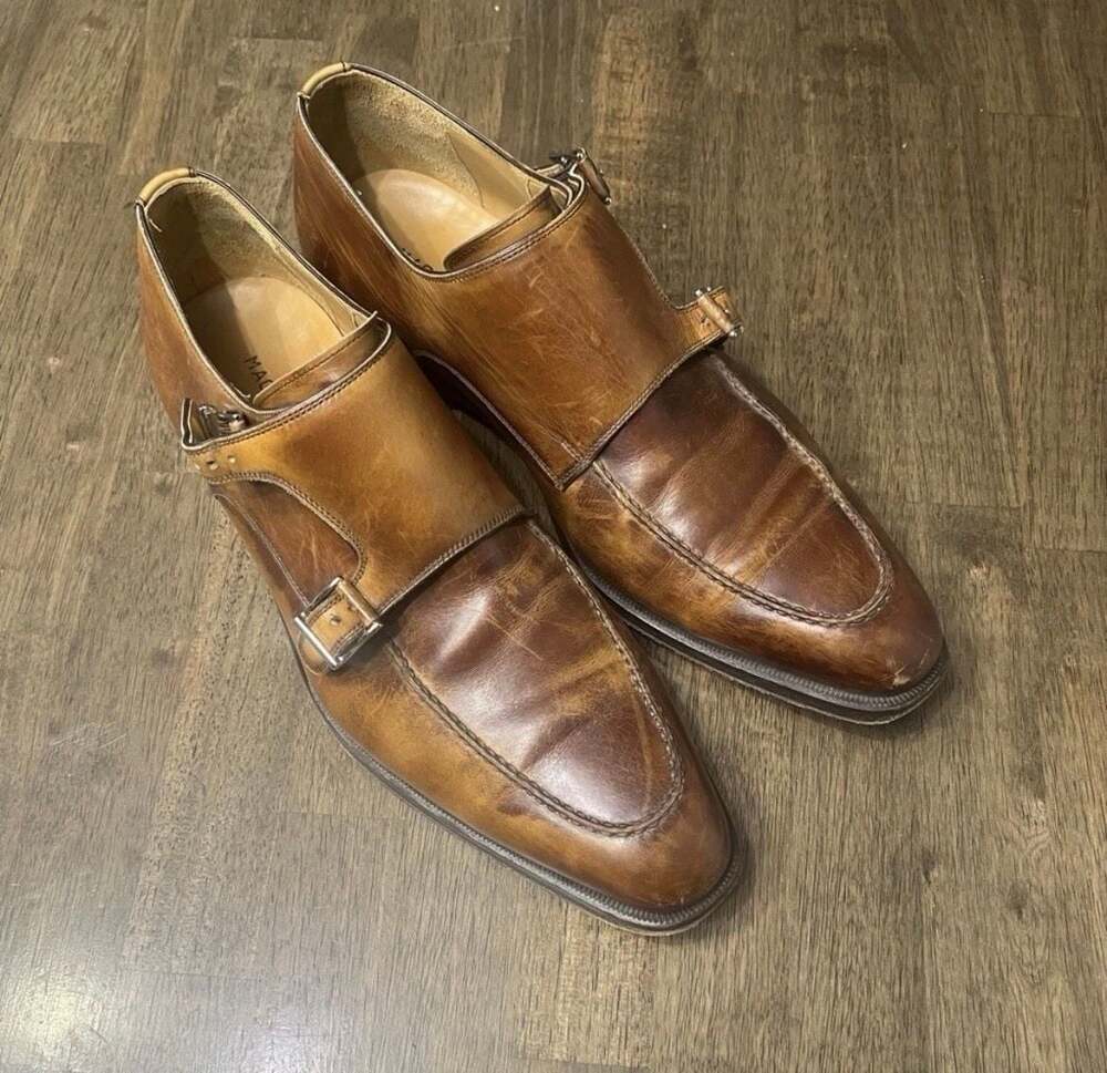 Magnanni 12754 Tan Leather Double Monk Strap Dress Shoes
